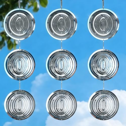 Weciau Reflektierende Vogelabwehr Windspiel, 3 Stück Windspiele für Draußen Hängend, Runden Reflektierende Taubenabwehr aus Edelstahl, Vogelschreck Balkon und Garten, Vogelschutz, Schön und Langlebig