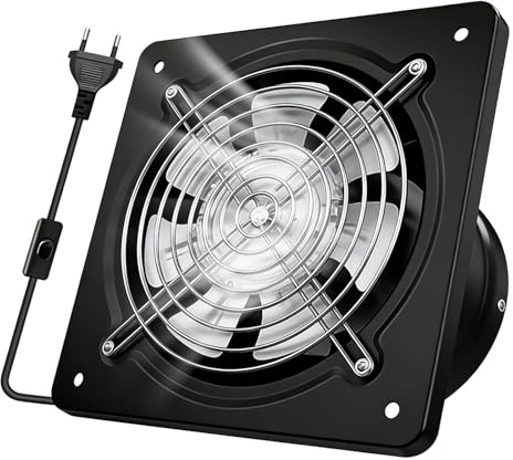 150 mm frånluftsfläkt, 525 m³/h, rörfläkt med backventilklaff, badrumsfläkt, tyst, industriväggfläkt, värmebeständig, axialfläkt för kök, garage, badrum, källare, växthus (svart)