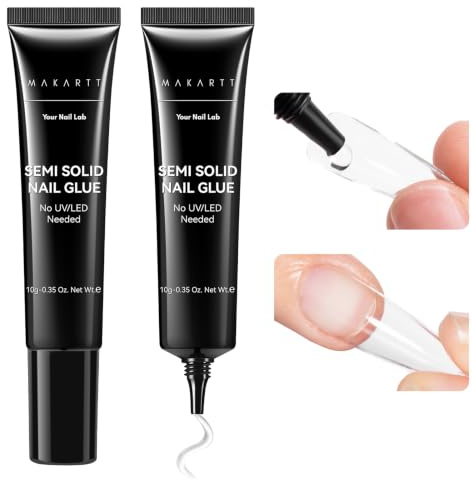 Makartt Semi Solid Nail Glue, Extra Strong for Press On Nails, 20ml x2 | 20s Air-Dry Formula Delivers Long-Lasting 28days, Adhesion For Press-On Nails With No UV Lamp, Reduce Lifting And No Mess