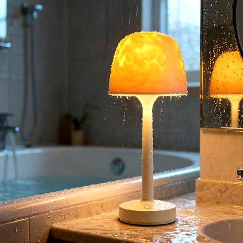 Agarte Shower Lamp, Waterproof Bathroom Lamp with 16 Color Ocean Wave Projector, Rechargeable Shower Light with Remote & Touch Control Cordless Light for Shower, Bathroom, Bathtub