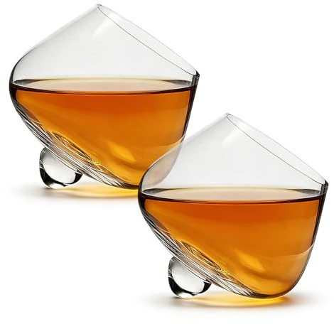 Bicchieri Whisky Rum: Set Da 2 Pezzi 235 Ml Cognac Vino Cristallo Rotanti Senza Stelo, Degustazione Vetro Inclinati Liquore, Bicchieri Da Rum Trasparenti per Bourbon, Scotch, Cognac E Cocktail