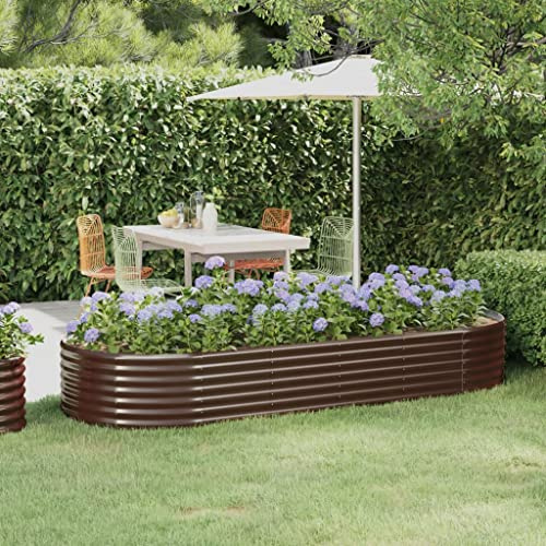 ULUYYUC Aiuola rialzata, marrone, 249 x 100 x 36 cm, in acciaio zincato, design moderno e antiruggine, per giardino, balcone e terrazza, aiuola ovale, letto da giardino, facile da montare