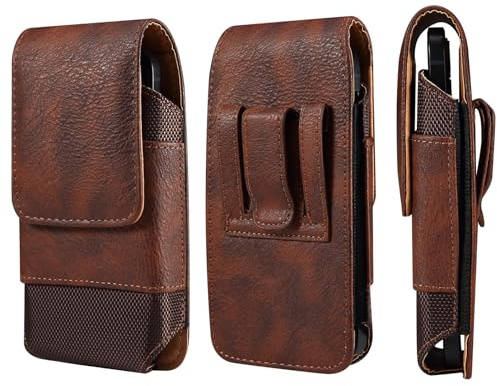 Gordeltas för herrar, läder, bältas, telefonväska, universell för iPhone 17, 16, 15, 14, 13, 12, 7, 8, Samsung Galaxy S10e, S9, S8, S7, S6, 6,1 tum, vertikal telefonhållare med kortplats, brun