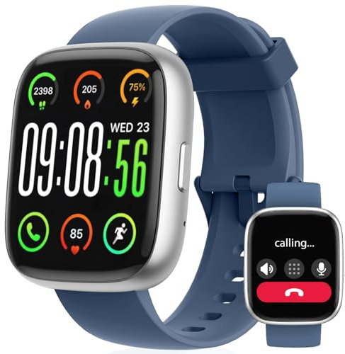 Smartwatch Damen Herren mit Alexa, Fitnessuhr mit Bluetooth Telefon 1,83, IP68 Wasserdicht Fitness Tracker Smart Watch mit 100 Sportmodi Herzfrequenz Schlafmonitor, Sportuhr für iOS Android, Blau