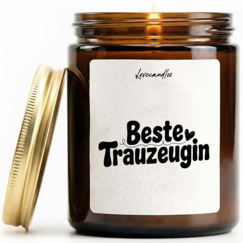 Beste Trauzeugin - Duftkerze mit Spruch als Geschenk für Hochzeit, Dankeschön, Trauzeugin, Lustige Vanille Duftkerzen im Glas
