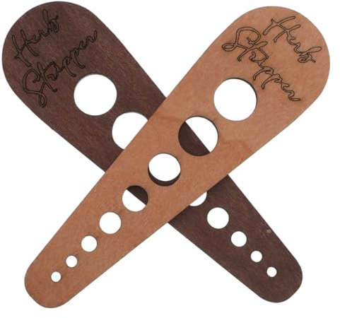 BETOOKY Separatore di Foglie di Verdure in Legno 2 Pezzi, Utensile da Cucina Rustico per Rimozione Erbe Aromatiche con Fori Multiuso, Defogliatore per Basilico e Cavolo per Uso