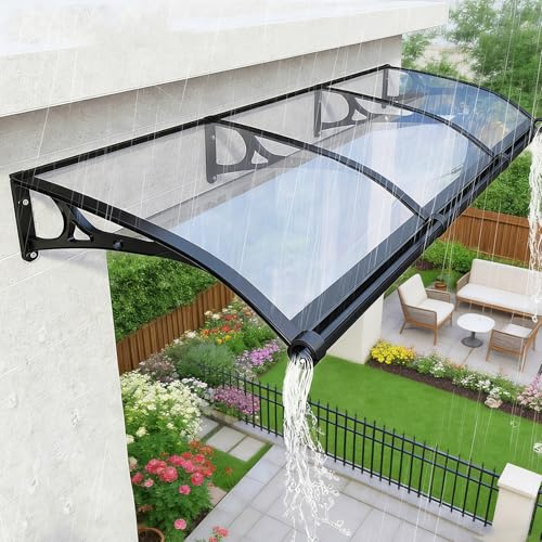Dtyubfg 100 x120cm Auvent pour Porte d'entrée,Marquise de Porte Exterieur - avec Cadre PP et Embouts Aluminium, Protection Contre Pluie, Neige et UV pour Porte, Fenêtre ou Terrasse