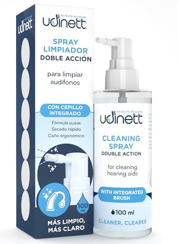 Spray Limpiador para Audífonos 100ml Spray Higienizante Rápido Udinett Limpiador con Cepillo contra Cerumen y Suciedad - Fórmula Sin Alcohol - Limpieza de Auriculares Bluetooth