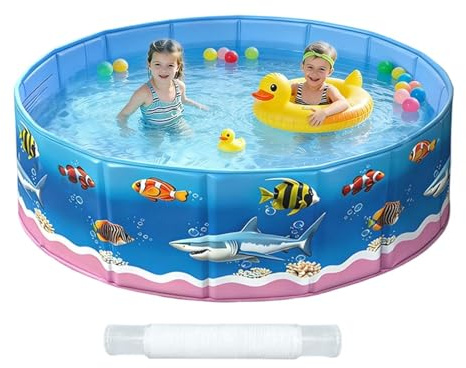 Generisch Piscine pour , récipient rond en plastique dur avec impression thème , piscine extérieure pliable sans gonflage - pour fille chien jardin terrasse arrière-cour bain d'été eau