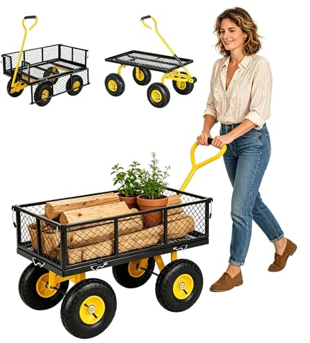RRrawgff Chariot Utilitaire Manuel Robuste pour Jardin avec Mailles Latérales Amovibles Capacité Max 408kg