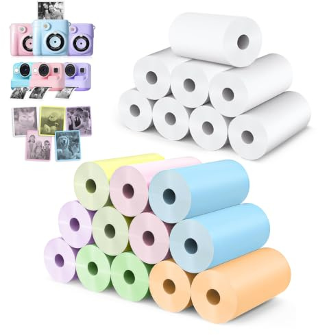 Flintronic 20 Rouleaux Papier Thermique pour Appareil Photo, 5.7 cm x 2.5cm, Sans BPA, Compatible avec la plupart des Appareils Photo Instantanés, Recharge Facile