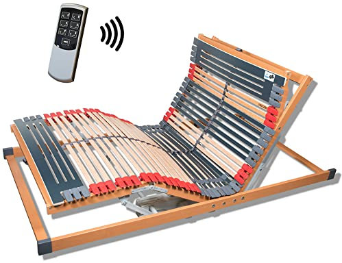 FMP Matratzenmanufaktur 7 Zonen Lattenrost Rhodos® EL Funk | Kopf- und Fußteil elektrisch verstellbar | fertig montiert | 44 Leisten | Notabsenkung | TÜV Rheinland GS | Mittelgurt | 90x190 cm