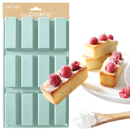 ScrapCooking - Moule Silicone 12 Mini Cakes - Moule Financier - Apte Four & Congélateur - Moule Pâtisserie Gâteau Enfant - Ustensile Souple - Vert d’Eau - 3103