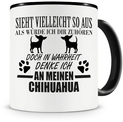 Samunshi® Ich denke an meinen Chihuahua Hunde Tasse Kaffeetasse Teetasse Kaffeepott Kaffeebecher Becher 300ml schwarz