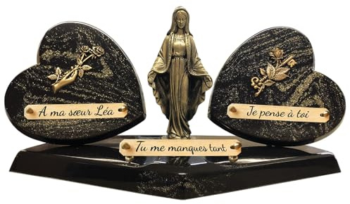 PLAQUE FUNERAIRE 2 cœurs bronze Marie