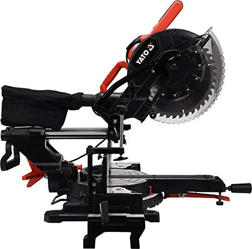 Yato Scie à onglet XXL Zug Kapp avec laser avec angle de coupe horizontal et vertical (1800 W, 5000 tr/min, lame Ø 305 x 30 mm, épaisseur de coupe max. 105 mm), 230 V, noir