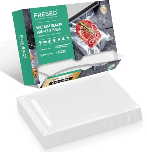 FRESKO 8x12 Food Vacuum Sealer Bags, 120Pcs PreCut Bags for Food Vacuum Storage, Vacuum Seal Food Sealer Bags with BPA Free and Heavy Duty, Great for Sous Vide Bag Meal Prep