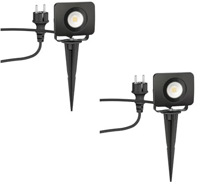 ledscom.de 2 Stück LED Gartenstrahler Wega mit Erdspieß für außen, schwarz, 9,46W, 935lm, warm-weiß