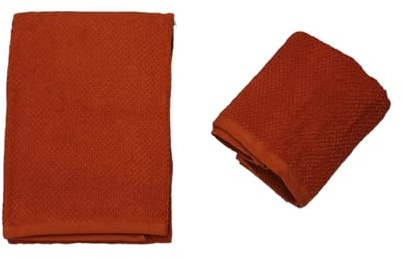 Maison sucrée Asciugamano Viso più Asciugamano ospite in Spugna Puro Cotone da 450 gr/Metro Quadro, Arancio Bruciato