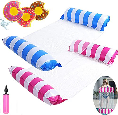 2PCS Hamaca de Agua 4 en 1 Piscina Tumbona Hamaca Inflable de Agua Flotante colchoneta Piscina con Soporte Hinchable para Bebidas+Bomba de Aire