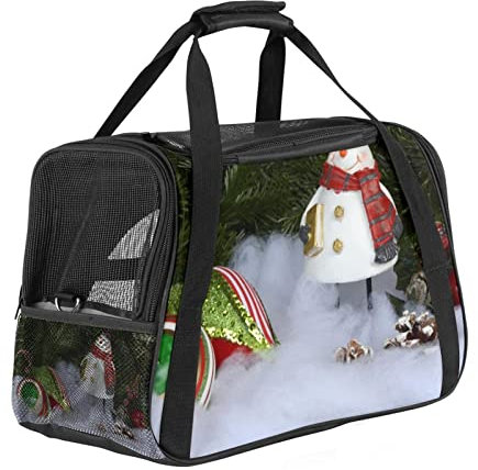 Haustier-Tragetasche, Weihnachtsmotiv, Schneemann, Tannenzapfen, weiche Seiten, für Katzen, Hunde, Welpen, bequem, tragbar, faltbar, für Fluggesellschaften zugelassen