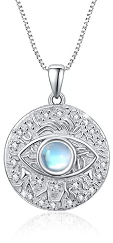 ZIPPICE Evil Eye Mondstein/Opal/Zirkonia Halskette 925 Sterling Silber Auge des Horus Halskette Blau Opal Evil Eye Anhänger Schmuck Geschenke für Damen Mädchen Frauen Freunde