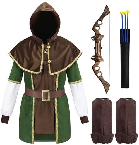 corimori Kinder Robin Hood Kostüm mit Pfeil und Bogen | Für Jungen & Mädchen | grün, braun