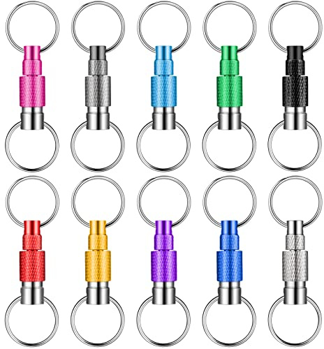 Funrous 10 Packs Detachable Keychain Quick Release Pull Apart Key Ring with 2 Split Rings for Bag Purse Belt (Multicolor)