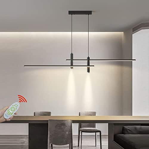 Moderna Lampada a Sospensione LED Lampadario Dimmerabile Tavolo da Pranzo Cucina Salotto con Telecomando Plafoniera Altezza Regolabile Sala da Pranzo Camera da Letto Ufficio Soggiorno (Nero, L150cm)