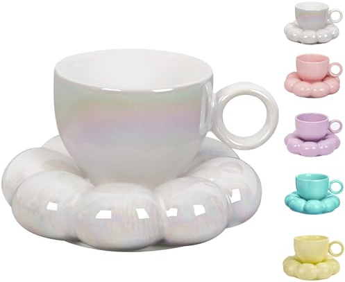 ARISKEY Simpatica tazza da caffè da donna, set di tazza da tè e piattino con cucchiaio, 200 ml, per latte e latte, una scelta calda per l'amore della mamma, bianco perla