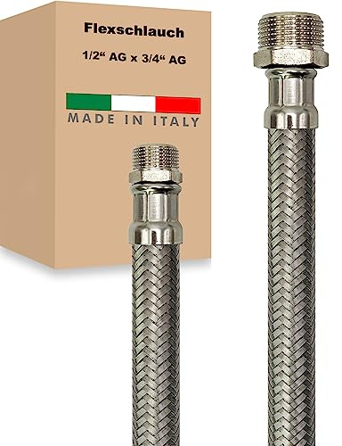 Flexschlauch AG x AG Edelstahl Panzerschlauch Anschlußschlauch Sanitär Armaturenschlauch Hauswasserwerk Made in Italy (1/2 x 3/4 - 300 mm)