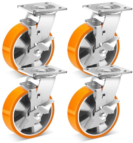 W B D WEIBIDA 150mm Ruedas para Muebles con Freno, Carga de 2300KG, Ruedas Pesados con Núcleo de Aluminio, Ruedas Giratorias Industriales de Poliuretano Duradera, para Banco de Trabajo, Juego de 4