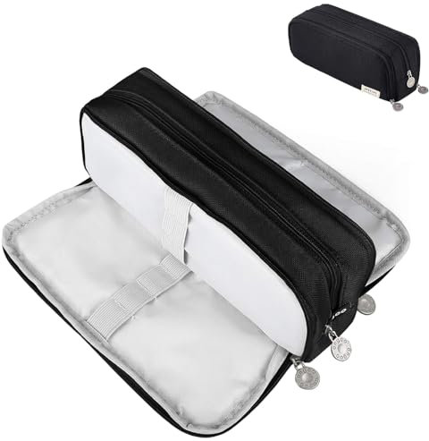 Federmäppchen mit 3 Fächer - Große Kapazität Stiftetasche für Mädchen, Jungen, Studenten und Erwachsene in Schwarz