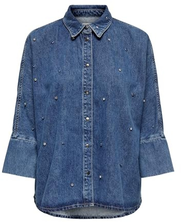 ONLY ONLGRACE Camisa Vaquera para Mujer, Medio De Mezclilla Azul, XS