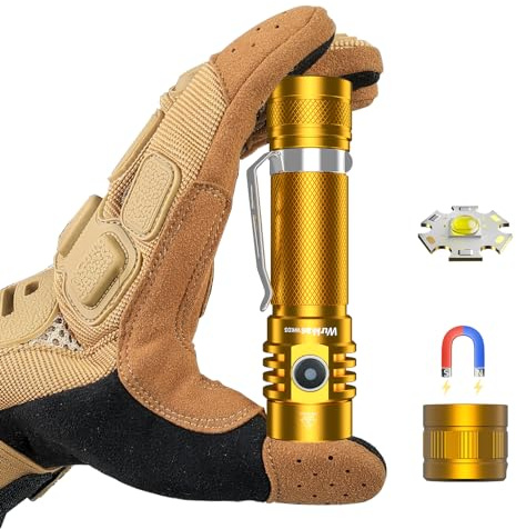 Wurkkos WK03 LED Taschenlampe Aufladbar,1200 Lumen Extrem Hell Taschen lampe, kleine Taschenlampe mit 6 modi und 519A LED, IP68 Wasserdicht Taktische Handlampe für Camping, Outdoor, Notfall(Golden)