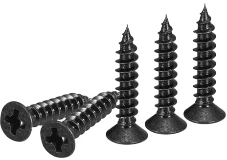 DTGN 200Pcs M3x18mm Flat Head Wood Screws, Carbon Steel Phillips Self Tapping Screws - Good for Woodworking, Furniture - Black