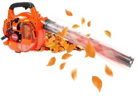Irishom Soplador de Hojas a Gasolina Motor de 2 Tiempos 25.4CC 275.45CFM Volumen de Aire 0.65L Tanque de Aceite Soplador de Mano Potente Viento Soplador de Nieve
