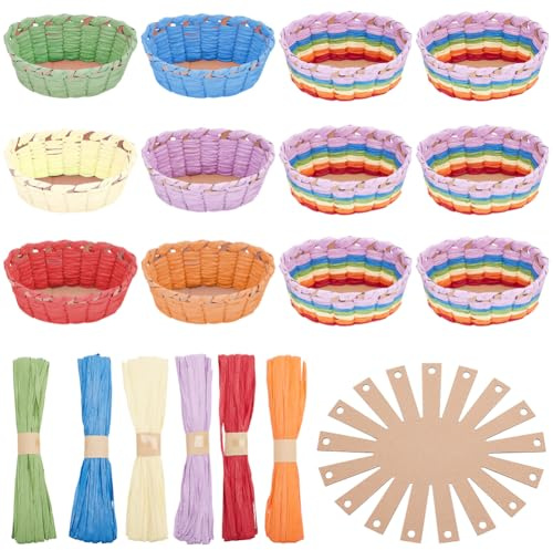 FREEBLOSS 12 Set DIY Korbflechtset, Ovaler Korb Aus Bastbändern, Kreatives Korbflechtset Für Schüler, Korbflechtset Aus Papier Für Erwachsene, Kunst Und Handwerksprojekte, Korbaktivitäten