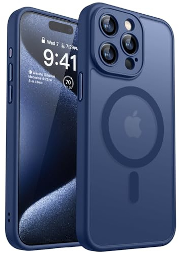 CANSHN für iPhone 15 Pro Hülle mit Kameraschutz, Dunkelblau