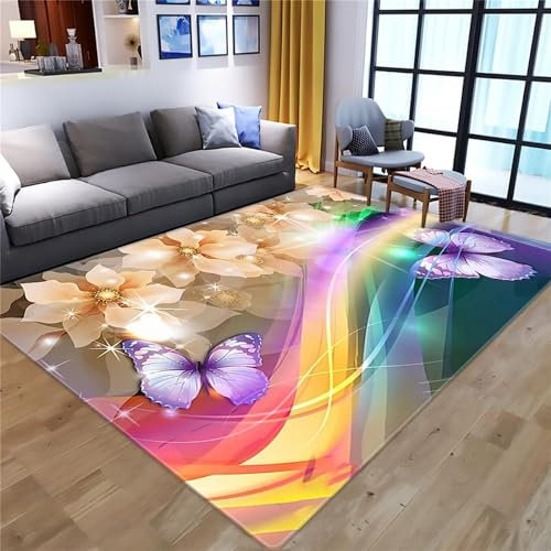 3D Abstrakter Regenbogen-Lila Schmetterling Kinder Jungen Teppich Dekoration Schlafzimmer Kinderzimmer Wohnzimmer,Modern rutschfest Waschbar Flanell Kinderteppiche 200 X 300 cm -2Q3M5A7
