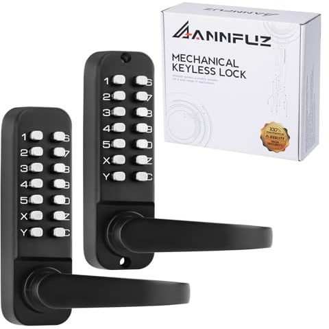 ANNFUZ Mechanical Keyless Entry Door Lock with Double-Sided Keypad, Lever Handle, Matte Black, 3.3 inches x 5.5 inches
