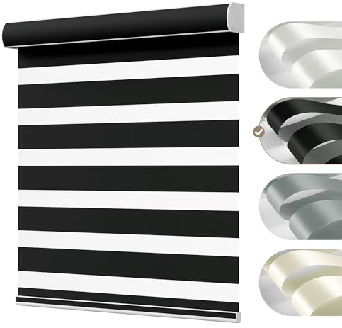 Boolegon Cordless Zebra Blinds for Window，Blackout （70%） Roller Blinds & Shades,Day and Night Dual Layer Sheer or Privacy,Light Control,Easy to Install for Home, Black, 80 W x 80 H