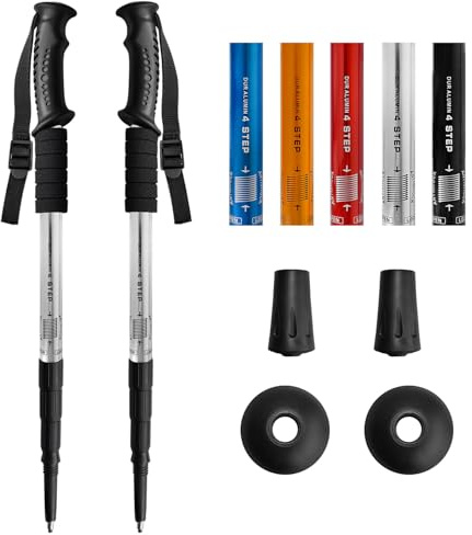 Ynaice Hiking Walking Poles for Women, 2 Pack Telescopic Trekking Poles Ladies Lightweight Adjustable Walking Sticks for Hiking, Camping, Mountaining, Walking, Trekking for Junior-Silver