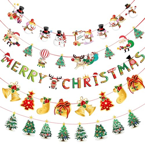 SPOKKI 5 Stück Weihnachtsbanner, Buchstabenbanner, Girlande, Wimpelkette für Party, hängende Ornamente