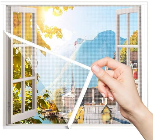 Fliegengitter Mit Rahmen Fenster 130x200cm Weiß Faltbarer Alurahmen Abwaschbar Moskitonetz,Full Frame Klettband Fastener,Für Terrassenfenster Küche Flurfenster