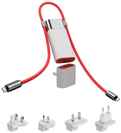 SHARGE Pouch 3 in 1 Power Bank PD 40W y Carga Rápida de 10000 mAh con Cable Rojo SUPERVOOC de 55W y 36Wh para 16, 12, 11, Open y Nord Series (Blanco)