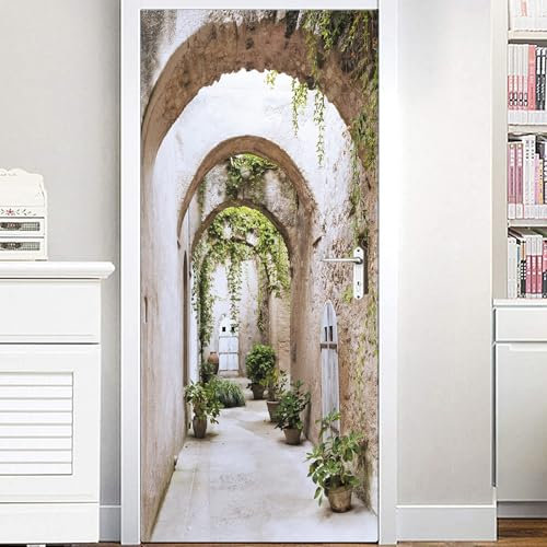FLFK Voie arquée des Jardins Autocollant Porte Affiche 3D pour Chambre Auto-adhésif Amovible Murale Décoration 85X215cm