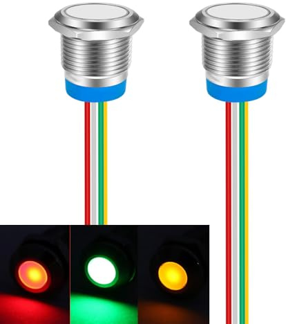 Gebildet Tri-Color(Green&Red&Yellow) 16mm(0.63) Energy Saving Indicator Light, 16mm 3 color LED Light 12V/24V/ 20mA Panel Mount Light for Car Truck Boat Auto Part(Pack of 2)