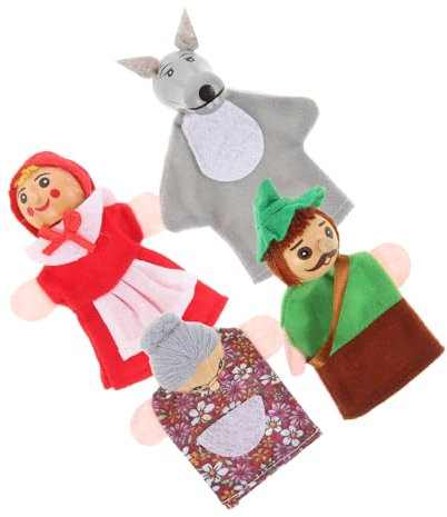 Joinpaya 4 StüCk Holz Fingerpuppen Set Tier-Fingerpuppen FüR Kinder Geschichten ErzäHlen Mit Wolf GroßMutter RotkäPpchen Und Mann Ideal FüR Ostern Weihnachten Und Kinderparty