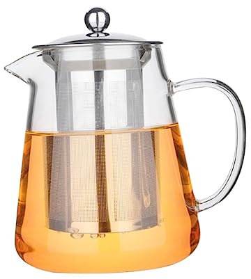 COLLBATH 32oz Hitzebeständige Borosilikat-Glas Teekanne Mit Edelstahl Sieb Mikrowellen Herdgeeignet Klarer Glas Teebereiter Für Losen Tee Teebeutel Und Blütentee Tropffreies Ausgießen Leich